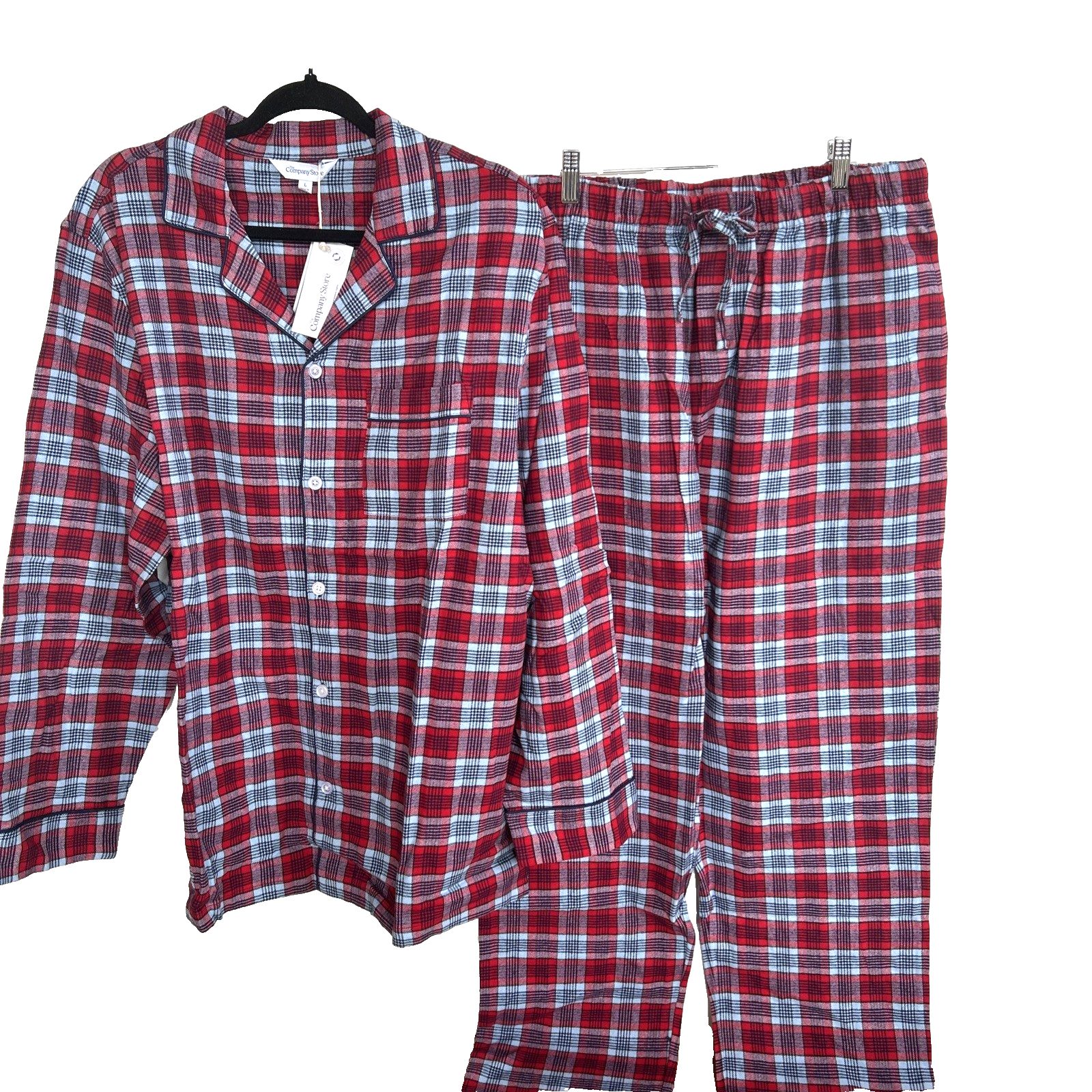 The Company Store Mens Pajamas Set Shirt Pants Size L Cotton Plaid Flannel New